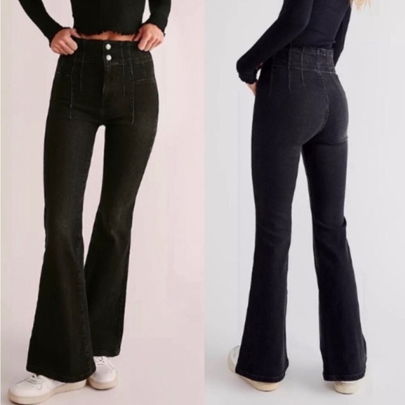 We The Free Denim - Free People x We The Free Jayde Retro High Rise Flare Stretch Jeans Onyx 27